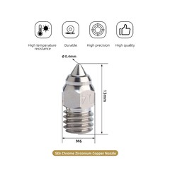 0.4mm Creality Cr-6 Se MK Krom Zirkonyum Bakır Nozzle - 500°C - Thumbnail