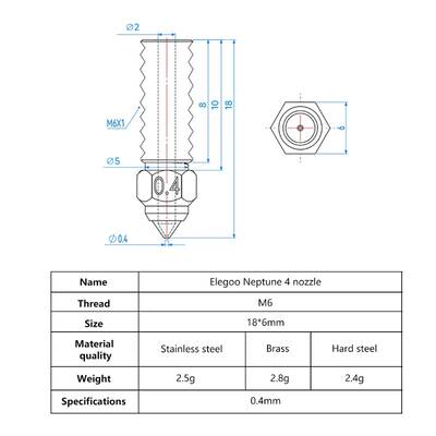 0.4mm Elegoo Neptun 4-4 Pro Pirinç Nozzle