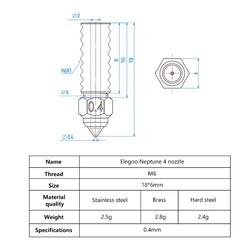 0.4mm Elegoo Neptun 4-4 Pro Sertleştirilmiş Çelik Nozzle - Thumbnail