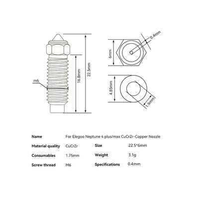 0.4mm Elegoo Neptune 4 Plus / Neptune 4 Max Zirkonyum Nozzle