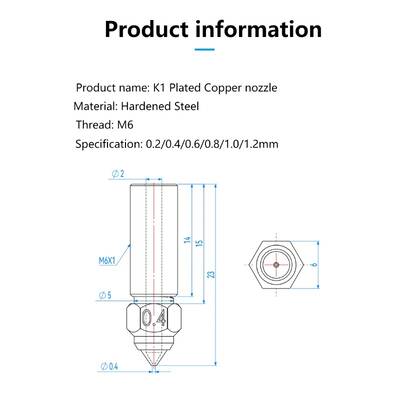0.4mm Sertleştirilmiş Çelik Creality K1, K1 Max, CR-M4 Nozzle