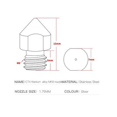 0.6mm MK8 Titanyum Alaşımlı Nozzle - Creality Uyumlu