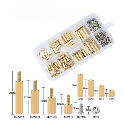 120 Adet M3 Metal Distans (Standoff) + Vida + Somun Seti - Kutulu