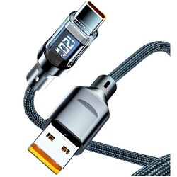 120W Dijital Göstergeli USB to Type-C Hızlı Şarj Kablosu- 2 Metre - Thumbnail