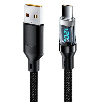 Robo90 - 120W Dijital Göstergeli USB to Type-C Hızlı Şarj Kablosu- 2 Metre