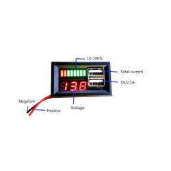 12V Dijital Voltmetre - 5V 2.1A Çıkış - Otomobil Uyumlu - 12V -5V Dönüştürücü - Thumbnail