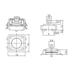 12x12x7.3mm Siyah Push-Tact Buton - 4 Pin - Thumbnail