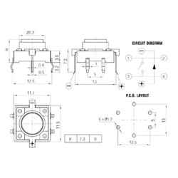 12x12x7.3mm Beyaz Led Işıklı Tact Switch Buton - Thumbnail