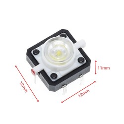12x12x7.3mm Beyaz Led Işıklı Tact Switch Buton - Thumbnail