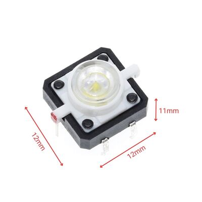 12x12x7.3mm Beyaz Led Işıklı Tact Switch Buton
