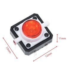 12x12x7.3mm Kırmızı Led Işıklı Tact Switch Buton - Thumbnail