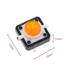 12x12x7.3mm Sarı Led Işıklı Tact Switch Buton - Thumbnail