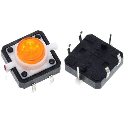 12x12x7.3mm Sarı Led Işıklı Tact Switch Buton