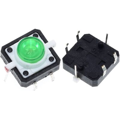 12x12x7.3mm Yeşil Led Işıklı Tact Switch Buton