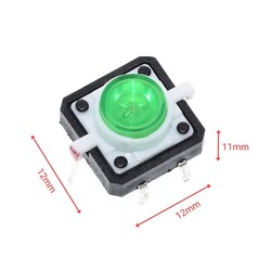 12x12x7.3mm Yeşil Led Işıklı Tact Switch Buton - Thumbnail