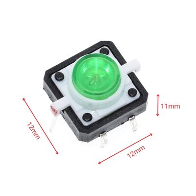 12x12x7.3mm Yeşil Led Işıklı Tact Switch Buton