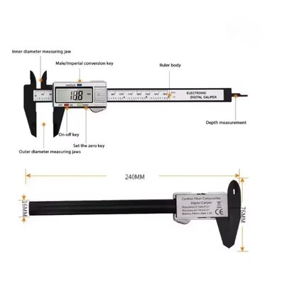 150mm Dijital Karbon Fiber Kumpas - Pil Hediyeli