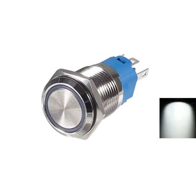 16mm Çıkık Yaylı Işıklı Metal Buton - Beyaz