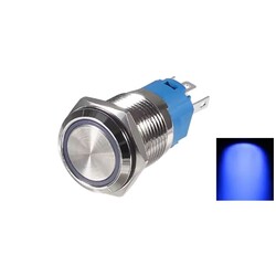 Robo90 - 16mm Çıkık Yaylı Işıklı Metal Buton - Mavi