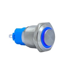 Robo90 - 16mm Çıkık Yaylı Işıklı Metal Buton - Mavi