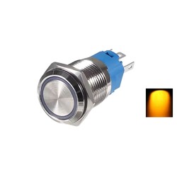 Robo90 - 16mm Çıkık Yaylı Işıklı Metal Buton - Sarı