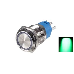 Robo90 - 16mm Çıkık Yaylı Işıklı Metal Buton - Yeşil