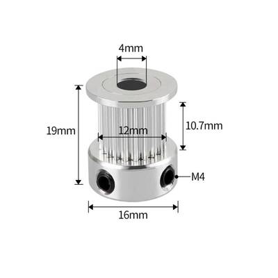 20 Diş GT2-10mm Kasnak - 4mm Şaft Çapı