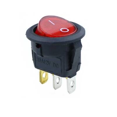 20mm Işıklı Yuvarlak Switch - ON-OFF-12V/20A- Kırmızı