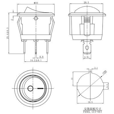 20mm Işıklı Yuvarlak Switch - ON-OFF-250VAC/6A- Kırmızı