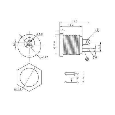 2.1x5.5mm DC Şase Konnektör - Dişi - Somunlu