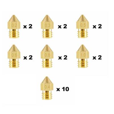 22 Adet MK8 Pirinç Nozzle - Creality-Two Trees Uyumlu