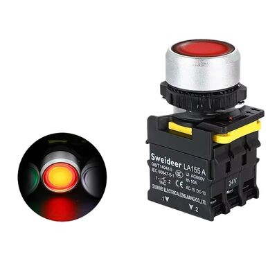 22mm Işıklı Push Buton - 2NO2NC 24V - Kırmızı