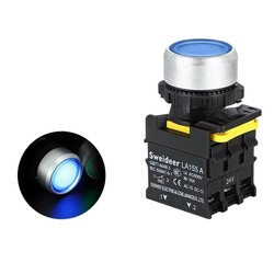Robo90 - 22mm Işıklı Push Buton - 2NO2NC 24V - Mavi