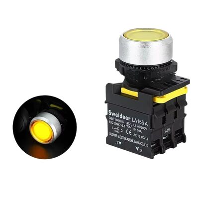 22mm Işıklı Push Buton - 2NO2NC 24V - Sarı