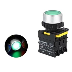 Robo90 - 22mm Işıklı Push Buton - 2NO2NC 24V - Yeşil