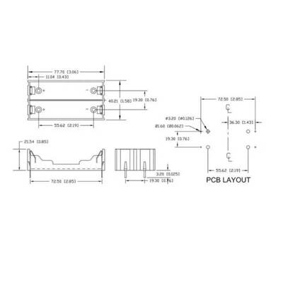 2li 18650 Pil Yuvası - 4 Pin - PCB Tip