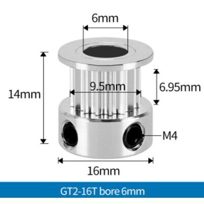3D Yazıcı/CNC 16 Diş GT2-6mm Kasnak - 6mm Şaft Çapı