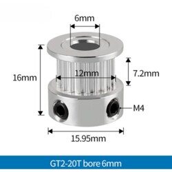 3D Yazıcı/CNC 20 Diş GT2-6mm Kasnak - 6mm Şaft Çapı - Thumbnail