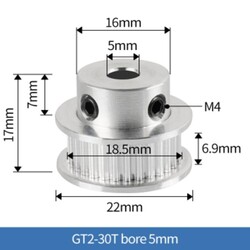 3D Yazıcı/CNC 30 Diş GT2-6mm Kasnak - 5mm Şaft Çapı - Thumbnail
