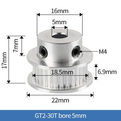 3D Yazıcı/CNC 30 Diş GT2-6mm Kasnak - 5mm Şaft Çapı