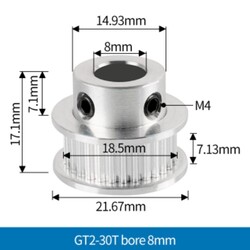 3D Yazıcı/CNC 30 Diş GT2-6mm Kasnak - 8mm Şaft Çapı - Thumbnail