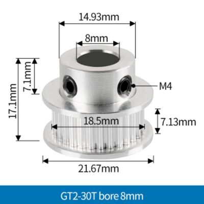 3D Yazıcı/CNC 30 Diş GT2-6mm Kasnak - 8mm Şaft Çapı