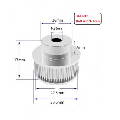 3D Yazıcı/CNC 36 Diş GT2-6mm Kasnak - 6.35mm Şaft Çapı