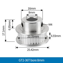 3D Yazıcı/CNC 36 Diş GT2-6mm Kasnak - 8mm Şaft Çapı - Thumbnail