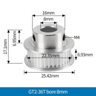 3D Yazıcı/CNC 36 Diş GT2-6mm Kasnak - 8mm Şaft Çapı