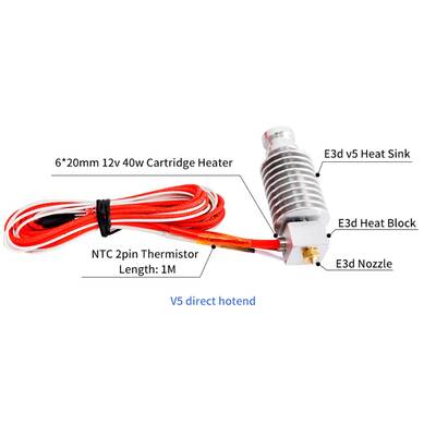 3D Yazıcı E3D V5 Direct J Head Hotend Seti - 12V/40W
