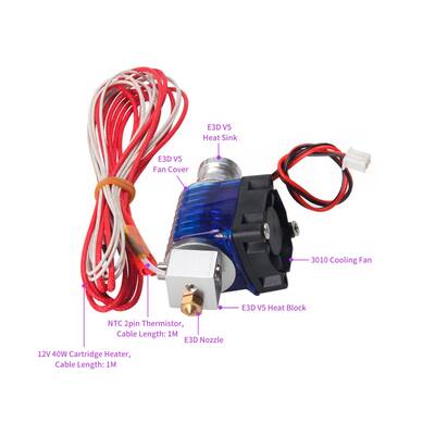 3D Yazıcı E3D V5 Direct J Head Hotend Seti - Fanlı - 12V/40W