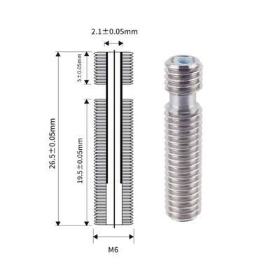 3D Yazıcı E3D V5 M6x26mm Barel - 1.75mm Teflon Borulu