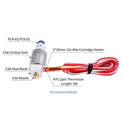 3D Yazıcı E3D V5 Remote J Head Hotend Seti - 12V/40W - Thumbnail