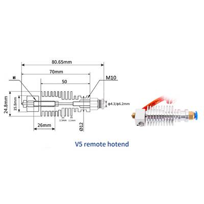 3D Yazıcı E3D V5 Remote J Head Hotend Seti - 12V/40W